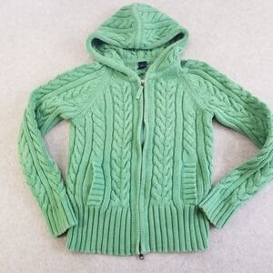 Vintage Gap Sweater Womens Small Green Cable Knit Hoodie Full Zip Hooded Y2K
